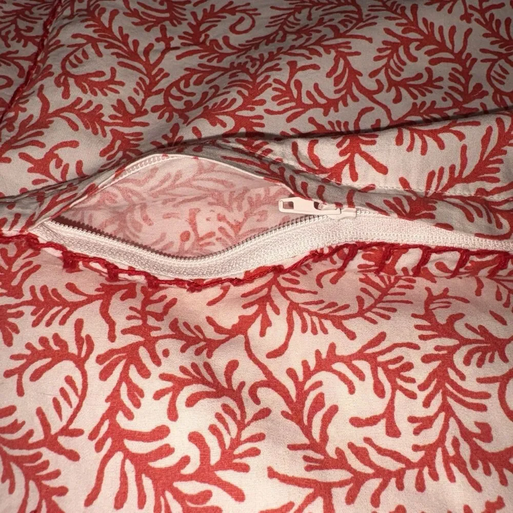 John Robshaw Pillow Shams 100% Cotton Diggi Coral Red Euro Shams Set of 2 25x25”